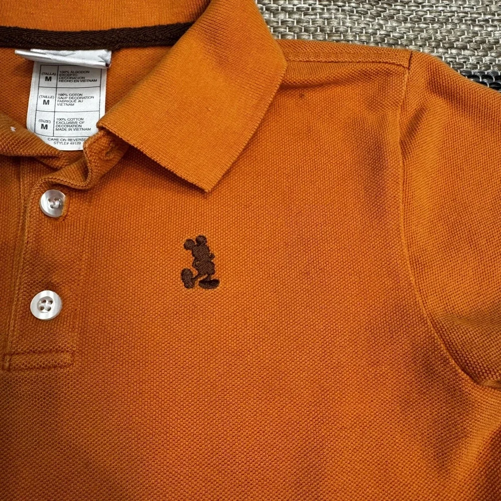 Disney Mickey Mouse Polo Shirt Boys‎ Medium Orange Embroidered Pique Cotton